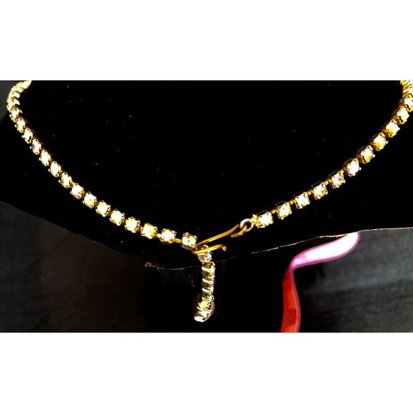 Vintage Gold-Tone, Aurora Borealis Crystal Rhinestone Necklace, 1950s, 15 inch - Picture 9 of 11